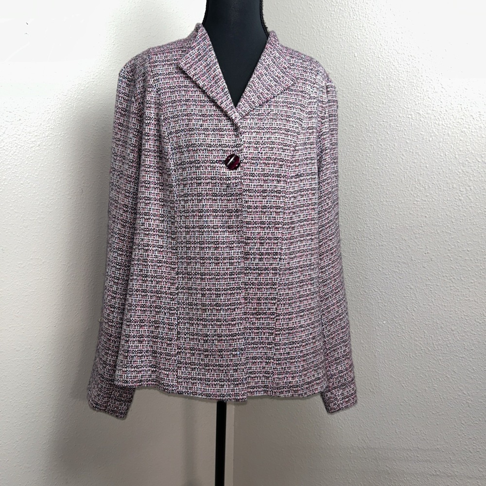 Sag Harbor One Button Blazer Women's 16P Multicolor Tweed Lined Old Money Work